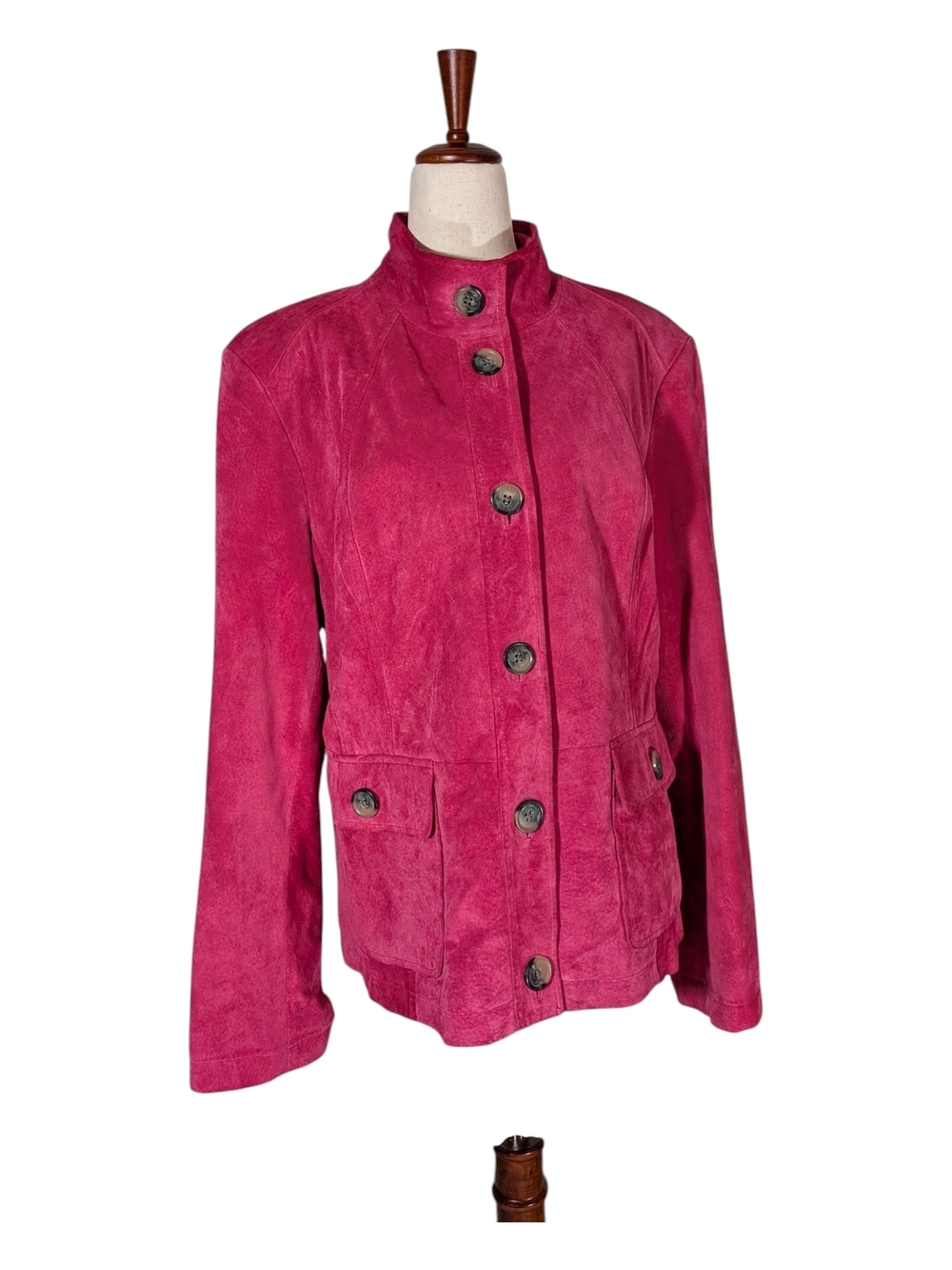 90s Y2K Vintage Fuchsia Leather Suede Button-Front Jacket
